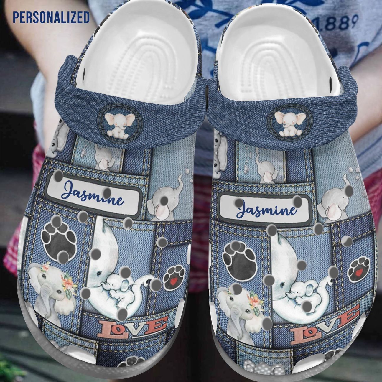 Elephant Personalized Personalize Clog Custom Crocs Fashionstyle Comfortable For Women Men Kid Print 3D Whitesole Elephant Jean Pattern Elephant Personalized Personalize Clog Custom Crocs Fashionstyle Comfortable For Women Men Kid Print 3D Whitesole Elephant Jean Pattern
