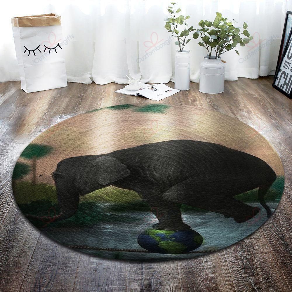 Elephant Standing On Earth Round Carpet Floor Rug Living Room Bedroom Decor Round Area Rug Carpet Elephant Standing On Earth Round Carpet Floor Rug Living Room Bedroom Decor Round Area Rug Carpet