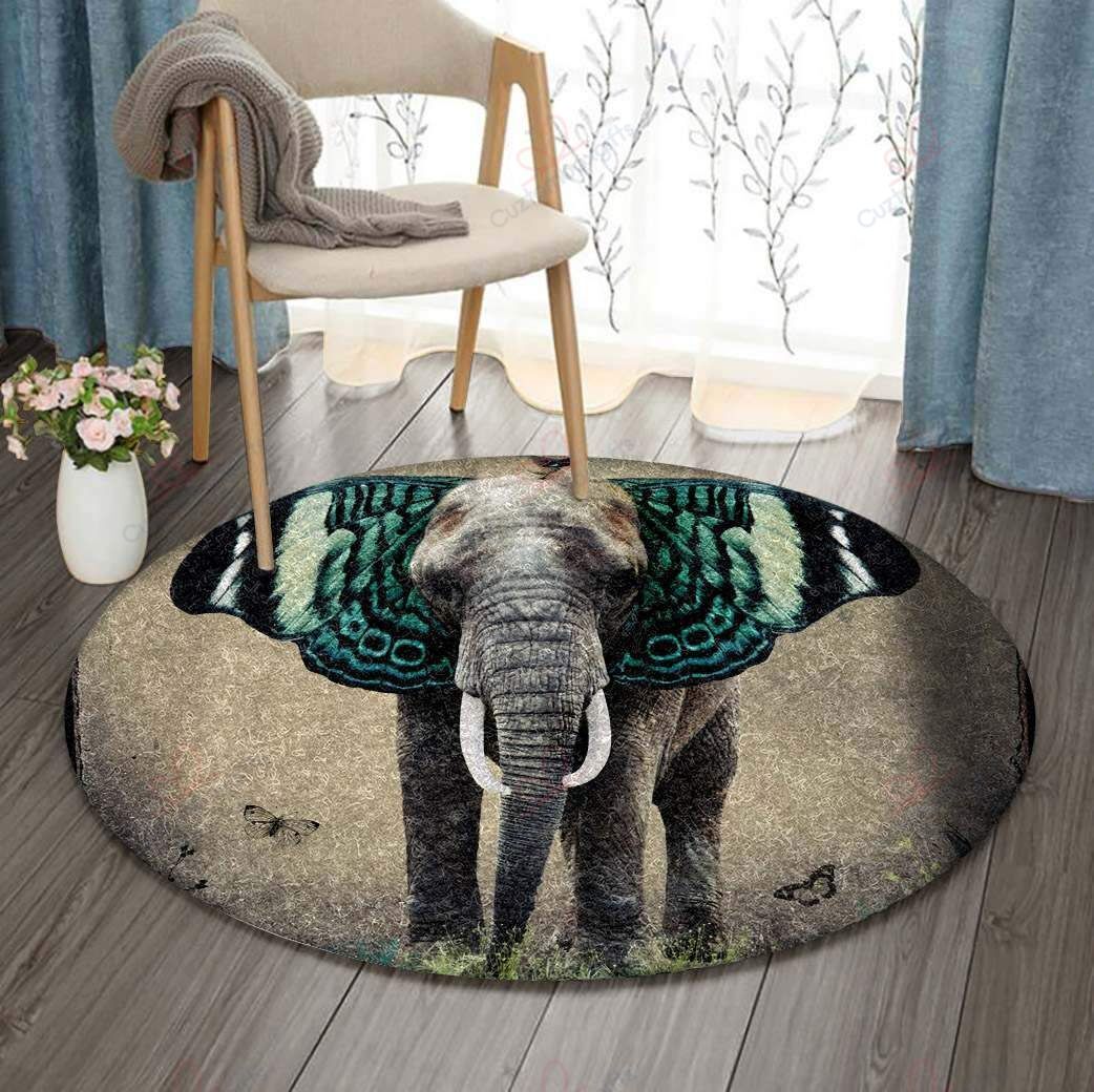 Elephant With Butterfly In Ears Round Carpet Floor Rug Living Room Bedroom Decor Round Area Rug Carpet Elephant With Butterfly In Ears Round Carpet Floor Rug Living Room Bedroom Decor Round Area Rug Carpet