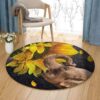 Elephant With Sunflowers Round Carpet Floor Rug Living Room Bedroom Decor Round Area Rug Carpet