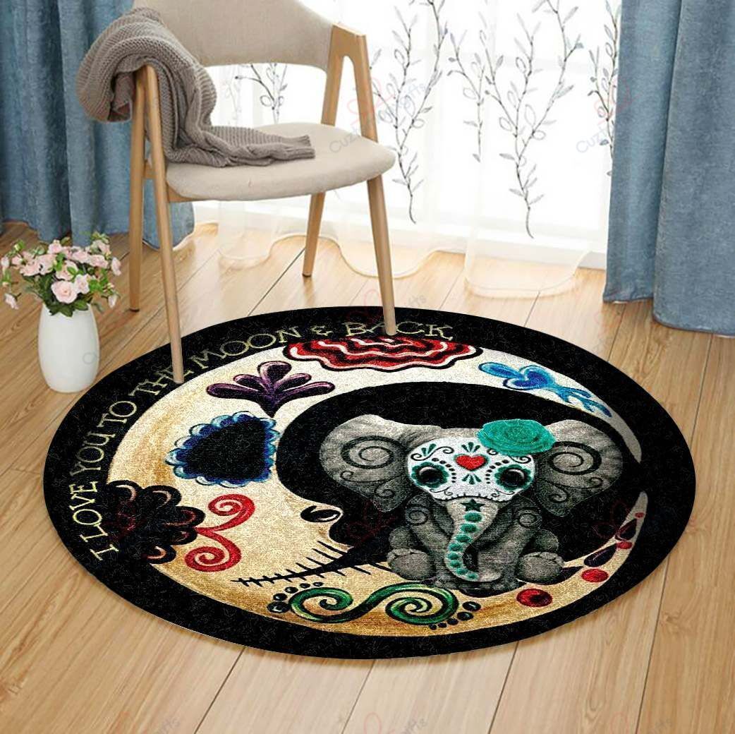 Elephants And Moon Round Carpet Floor Rug Living Room Bedroom Decor Round Area Rug Carpet Elephants And Moon Round Carpet Floor Rug Living Room Bedroom Decor Round Area Rug Carpet
