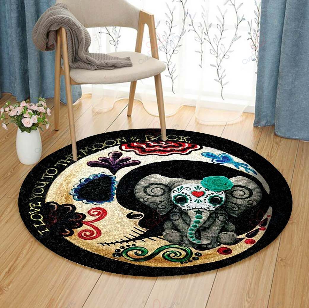 Elephants And Moon Round Carpet Floor Rug Living Room Bedroom Decor Round Area Rug Carpet Elephants And Moon Round Carpet Floor Rug Living Room Bedroom Decor Round Area Rug Carpet