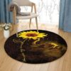 Elephants And Sunflower Round Carpet Floor Rug Living Room Bedroom Decor Round Area Rug Carpet