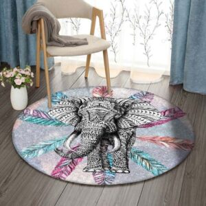 Elephants Round Carpet Floor Rug Living Room Bedroom Decor Round Area Rug Carpet
