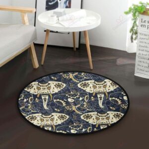Ethnic Elephant Round Carpet Floor Rug Living Room Bedroom Decor Round Area Rug Carpet