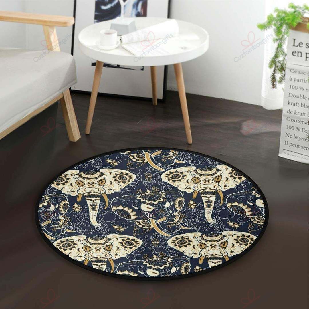 Ethnic Elephant Round Carpet Floor Rug Living Room Bedroom Decor Round Area Rug Carpet Ethnic Elephant Round Carpet Floor Rug Living Room Bedroom Decor Round Area Rug Carpet