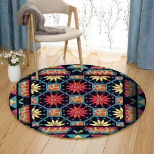 Ethnic Floral Round Carpet Floor Rug Living Room Bedroom Decor Round Area Rug Carpet