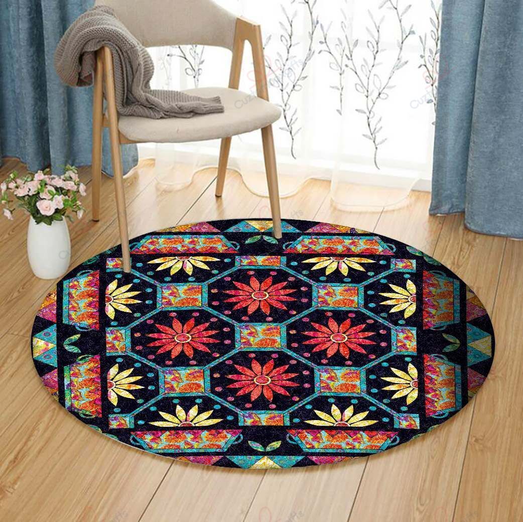 Ethnic Floral Round Carpet Floor Rug Living Room Bedroom Decor Round Area Rug Carpet Ethnic Floral Round Carpet Floor Rug Living Room Bedroom Decor Round Area Rug Carpet