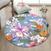 Exotic Green Leaves And Floral Round Carpet Floor Rug Living Room Bedroom Decor Round Area Rug Carpet