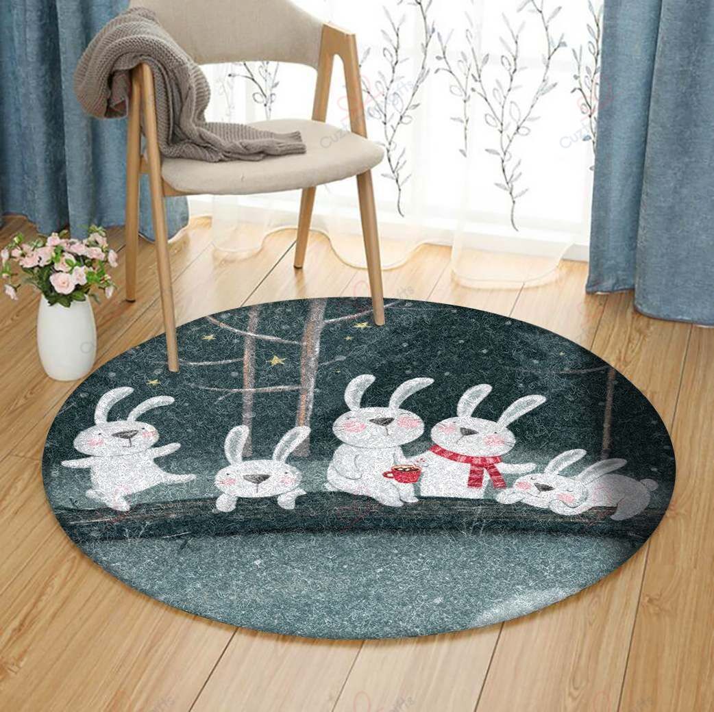 Family Rabbit Round Carpet Floor Rug Living Room Bedroom Decor Round Area Rug Carpet Family Rabbit Round Carpet Floor Rug Living Room Bedroom Decor Round Area Rug Carpet