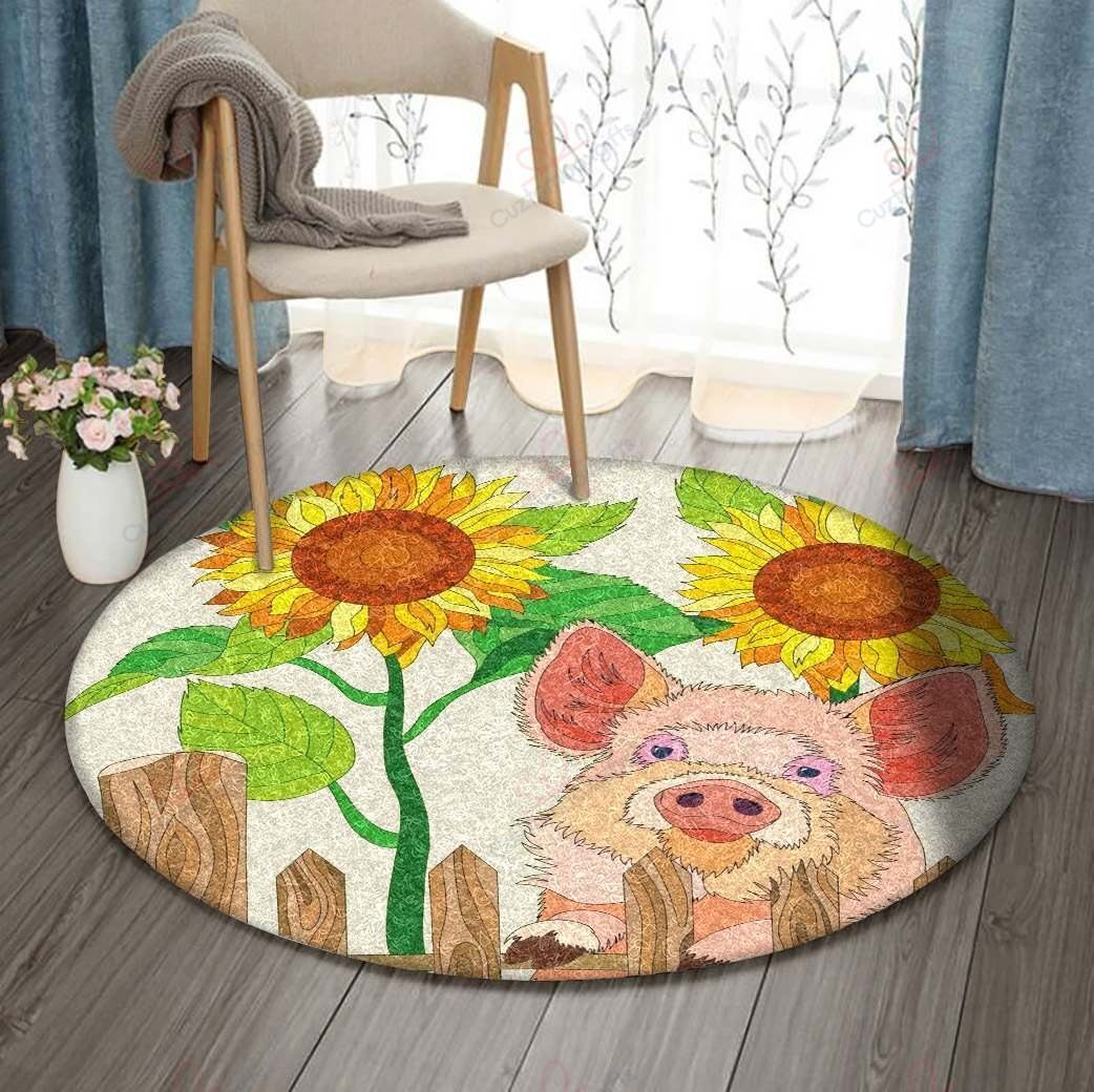 Farm Pig Sunflower Round Carpet Floor Rug Living Room Bedroom Decor Round Area Rug Carpet Farm Pig Sunflower Round Carpet Floor Rug Living Room Bedroom Decor Round Area Rug Carpet
