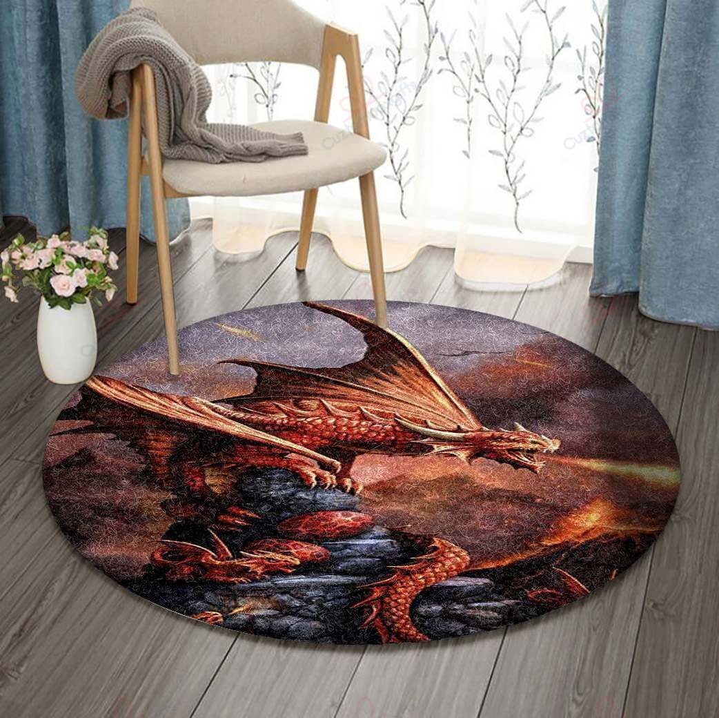 Fire Dragon Round Carpet Floor Rug Living Room Bedroom Decor Round Area Rug Carpet Fire Dragon Round Carpet Floor Rug Living Room Bedroom Decor Round Area Rug Carpet