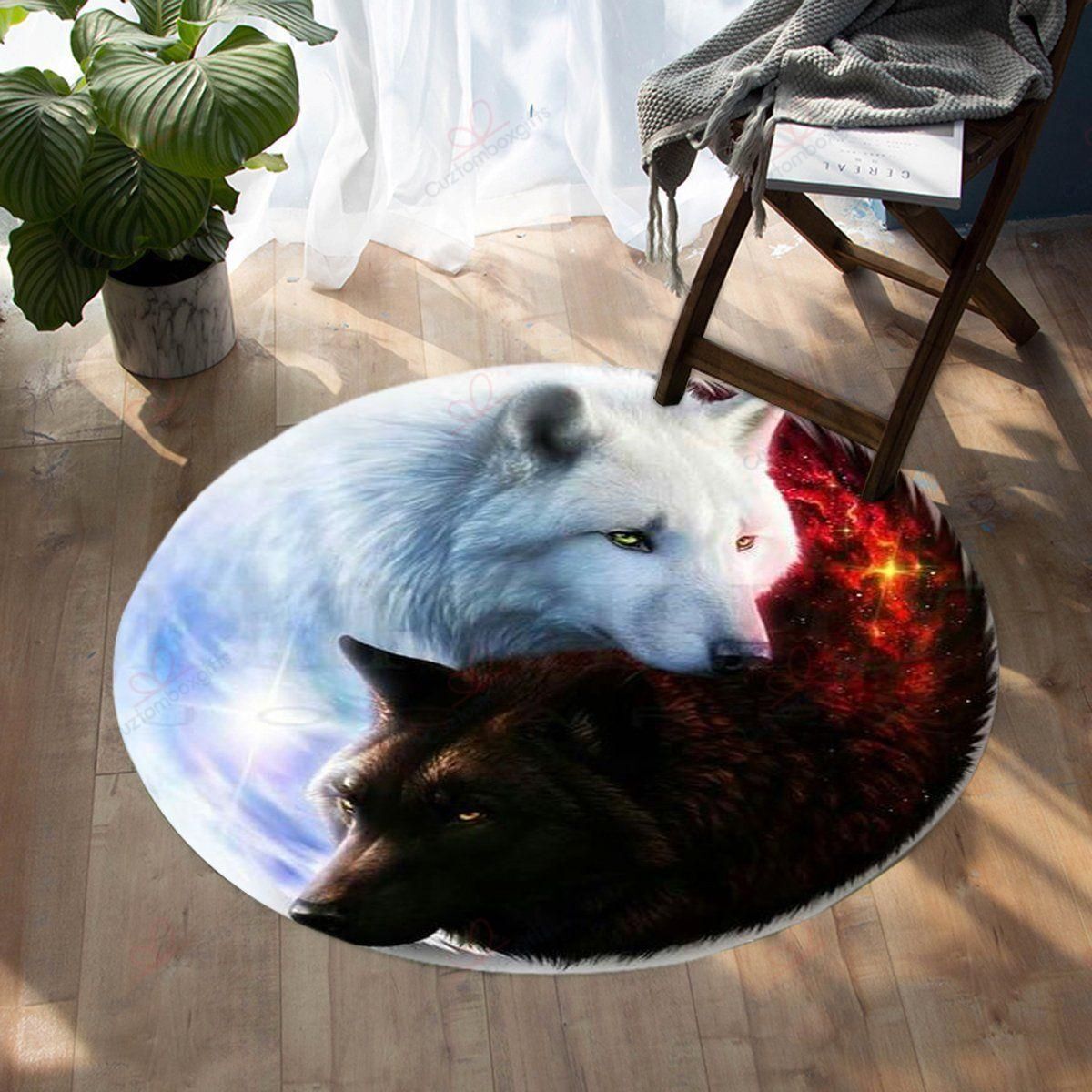 Fire Ice Yin Yang Wolf Native American Round Carpet Floor Rug Living Room Bedroom Decor Round Area Rug Carpet Fire Ice Yin Yang Wolf Native American Round Carpet Floor Rug Living Room Bedroom Decor Round Area Rug Carpet