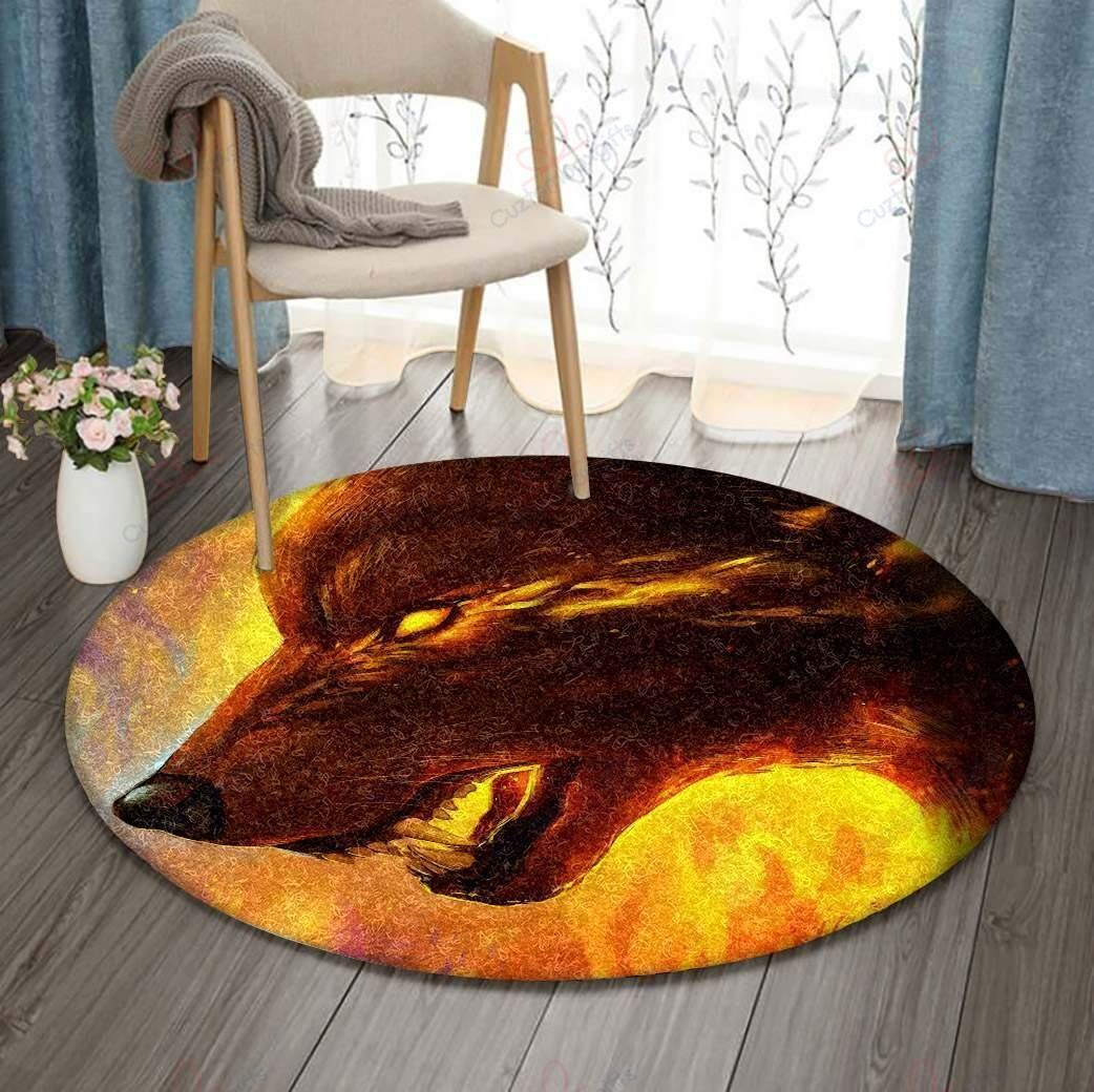Fire Wolf Round Carpet Floor Rug Living Room Bedroom Decor Round Area Rug Carpet Fire Wolf Round Carpet Floor Rug Living Room Bedroom Decor Round Area Rug Carpet