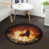 Fire Wolf Locked In A Moon Round Carpet Floor Rug Living Room Bedroom Decor Round Area Rug Carpet
