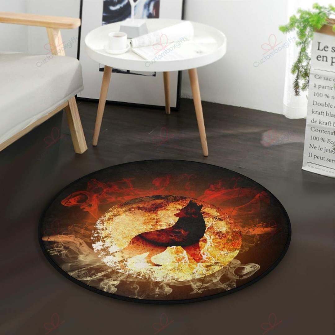 Fire Wolf Locked In A Moon Round Carpet Floor Rug Living Room Bedroom Decor Round Area Rug Carpet Fire Wolf Locked In A Moon Round Carpet Floor Rug Living Room Bedroom Decor Round Area Rug Carpet