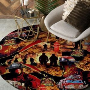 Firefighter Save Life 2 Round Carpet Floor Rug Living Room Bedroom Decor Round Area Rug Carpet