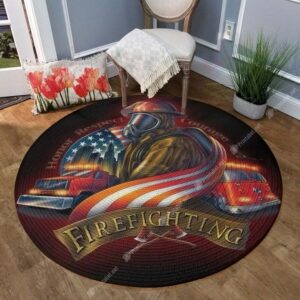 Firefighting Round Carpet Floor Rug Living Room Bedroom Decor Round Area Rug Carpet