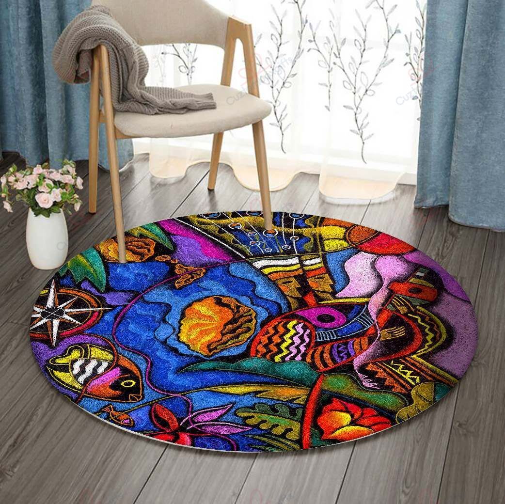 Fish Ocean Compass Round Carpet Floor Rug Living Room Bedroom Decor Round Area Rug Carpet Fish Ocean Compass Round Carpet Floor Rug Living Room Bedroom Decor Round Area Rug Carpet