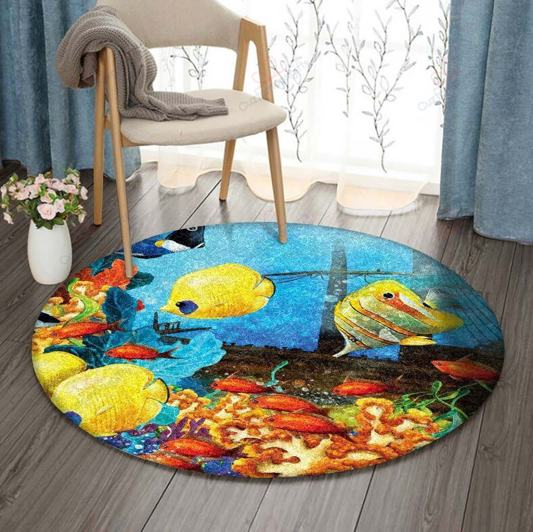 Fish World Round Carpet Floor Rug Living Room Bedroom Decor Round Area Rug Carpet Fish World Round Carpet Floor Rug Living Room Bedroom Decor Round Area Rug Carpet