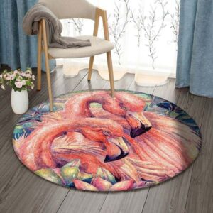 Flamingo Round Carpet Floor Rug Living Room Bedroom Decor Round Area Rug Carpet