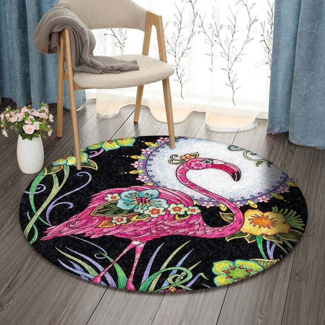 Flamingo In Moon Night Round Carpet Floor Rug Living Room Bedroom Decor Round Area Rug Carpet Flamingo In Moon Night Round Carpet Floor Rug Living Room Bedroom Decor Round Area Rug Carpet
