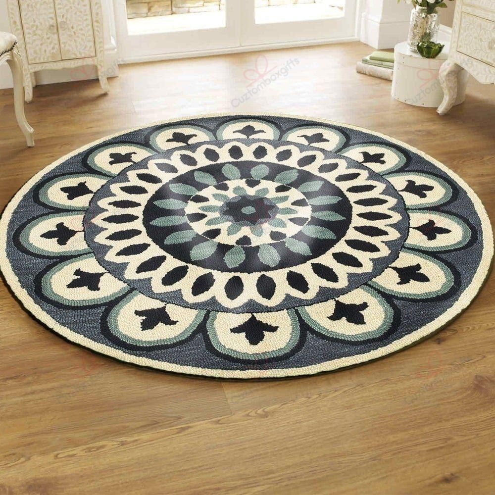 Fleur Medallion Navy Round Carpet Floor Rug Living Room Bedroom Decor Round Area Rug Carpet Fleur Medallion Navy Round Carpet Floor Rug Living Room Bedroom Decor Round Area Rug Carpet