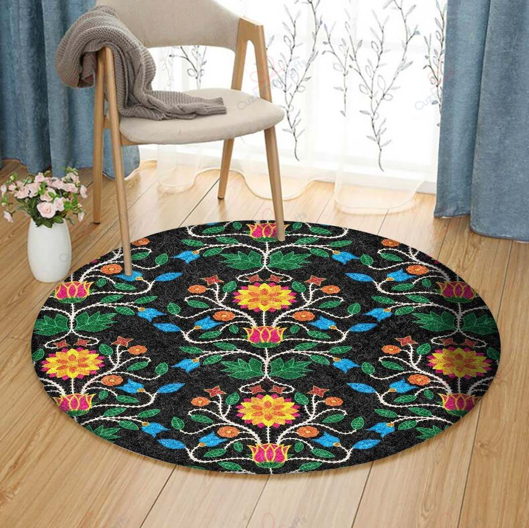 Floral Beadwork Round Carpet Floor Rug Living Room Bedroom Decor Round Area Rug Carpet Floral Beadwork Round Carpet Floor Rug Living Room Bedroom Decor Round Area Rug Carpet