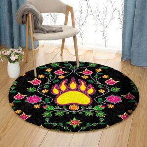 Floral Bearpaw Round Carpet Floor Rug Living Room Bedroom Decor Round Area Rug Carpet