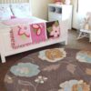 Floral Brown Round Carpet Floor Rug Living Room Bedroom Decor Round Area Rug Carpet