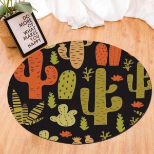 Floral Cactus Round Carpet Floor Rug Living Room Bedroom Decor Round Area Rug Carpet