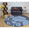 Floral Gray Blue Round Carpet Floor Rug Living Room Bedroom Decor Round Area Rug Carpet