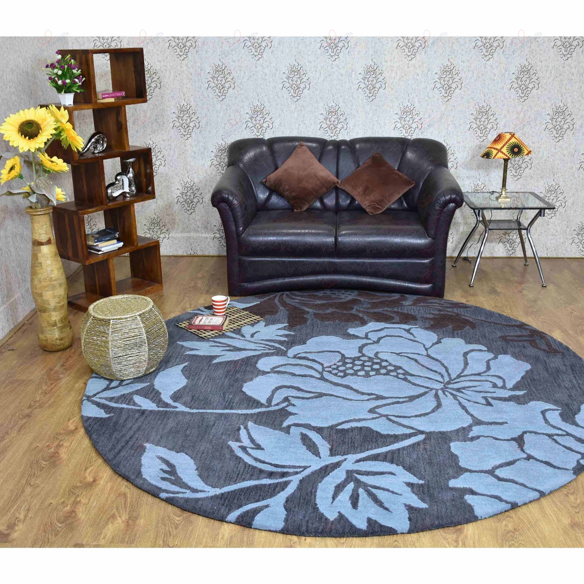 Floral Gray Blue Round Carpet Floor Rug Living Room Bedroom Decor Round Area Rug Carpet Floral Gray Blue Round Carpet Floor Rug Living Room Bedroom Decor Round Area Rug Carpet