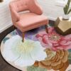 Floral Printing Round Carpet Floor Rug Living Room Bedroom Decor Round Area Rug Carpet