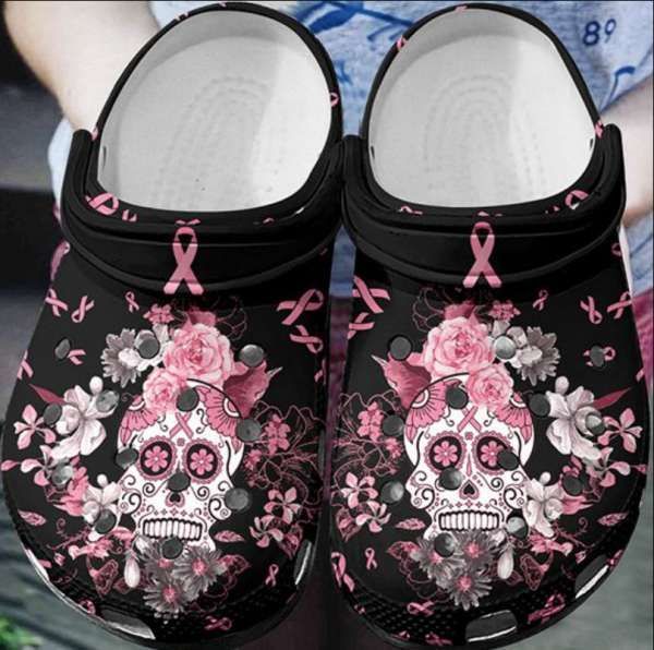 Floral Skull Breast Cancer Awareness Crocs Clog Clog Shoes Floral Skull Breast Cancer Awareness Crocs Clog Clog Shoes