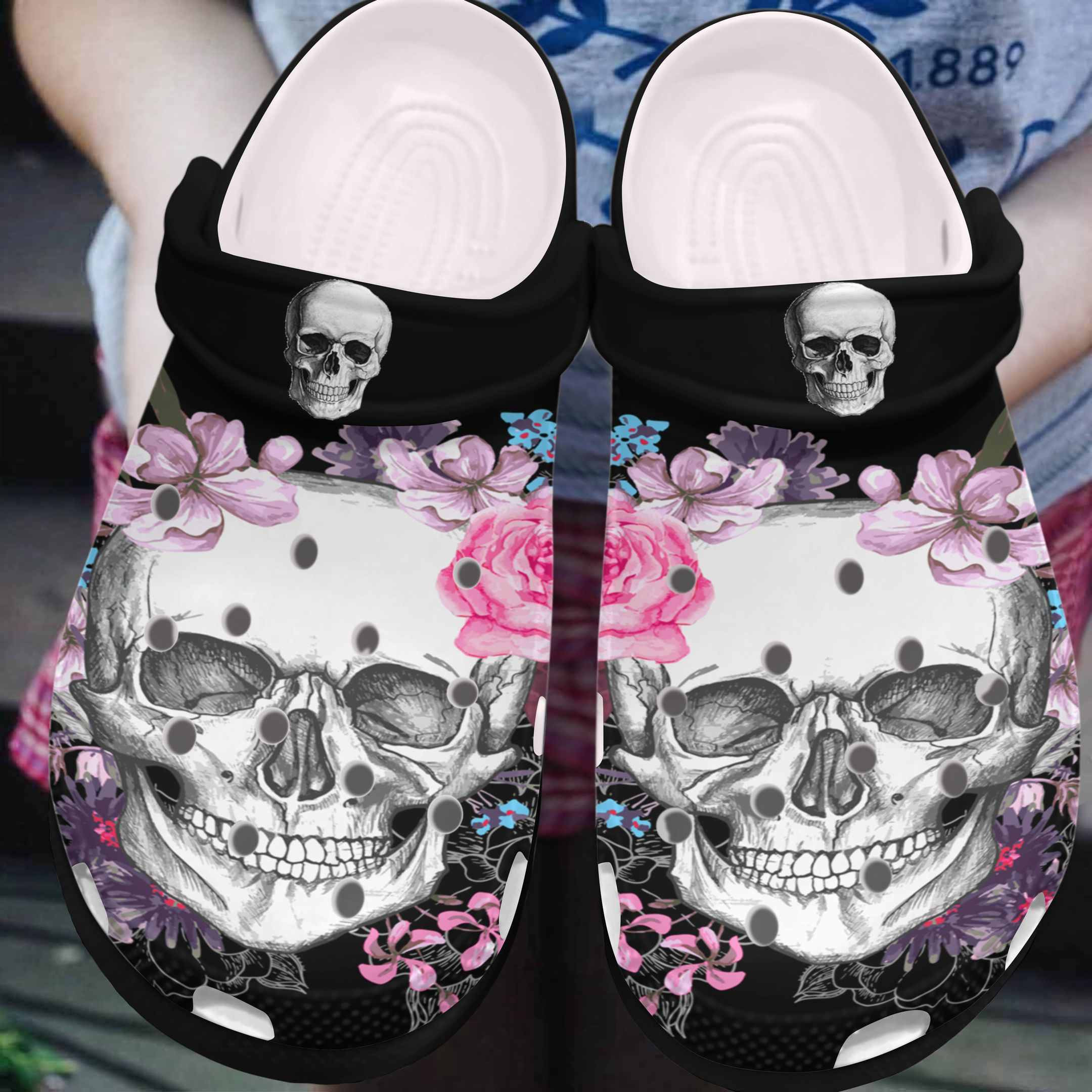 Floral Skull Crocs Clog Shoes Skull Shoes Crocbland Clog Gifts For Women Daughter Niece Floral Skull Crocs Clog Shoes Skull Shoes Crocbland Clog Gifts For Women Daughter Niece