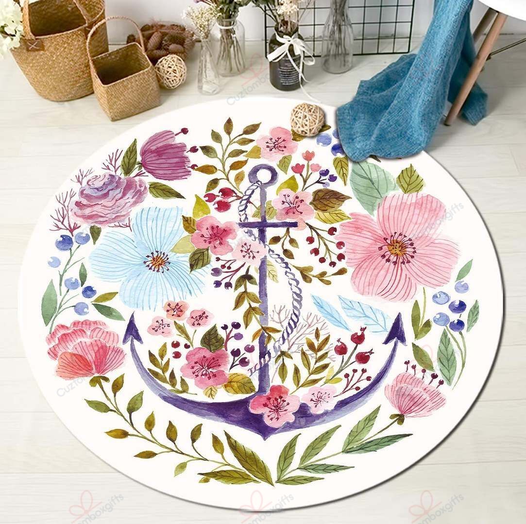 Flower Anchor Round Carpet Floor Rug Living Room Bedroom Decor Round Area Rug Carpet Flower Anchor Round Carpet Floor Rug Living Room Bedroom Decor Round Area Rug Carpet