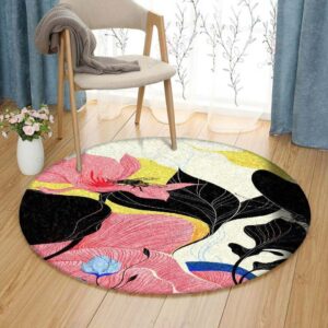 Flower And Bee Round Carpet Floor Rug Living Room Bedroom Decor Round Area Rug Carpet