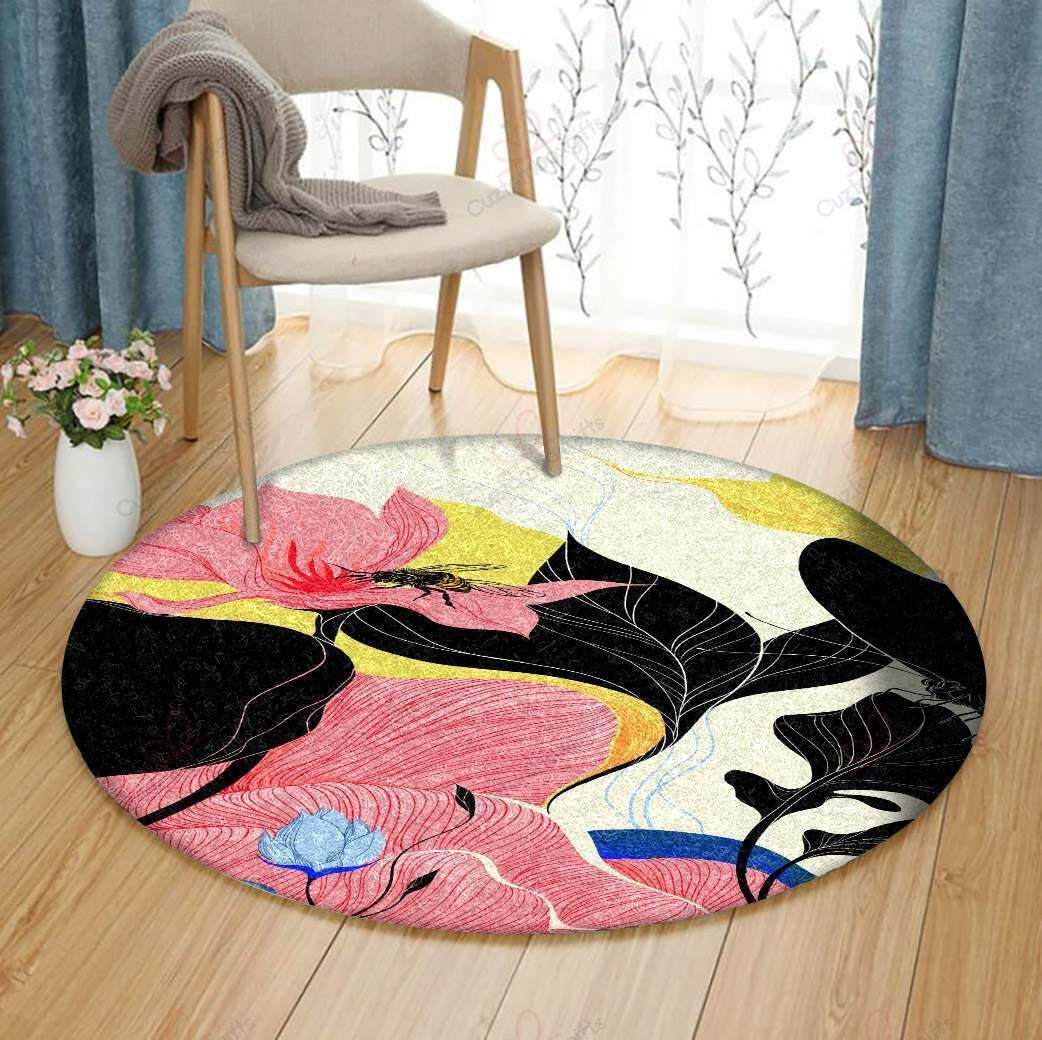 Flower And Bee Round Carpet Floor Rug Living Room Bedroom Decor Round Area Rug Carpet Flower And Bee Round Carpet Floor Rug Living Room Bedroom Decor Round Area Rug Carpet