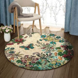 Flower And Butterfly Round Carpet Floor Rug Living Room Bedroom Decor Round Area Rug Carpet