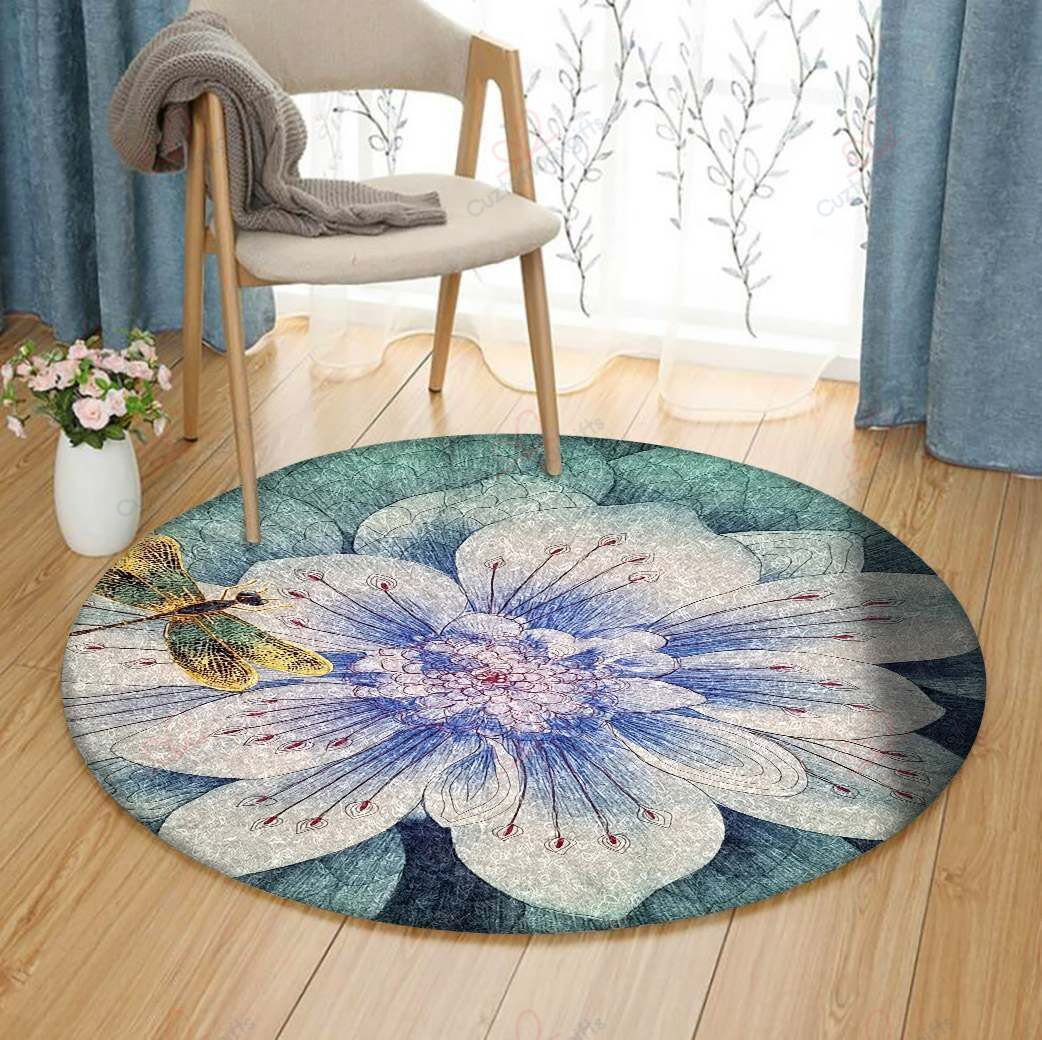 Flower And Dragonfly Round Carpet Floor Rug Living Room Bedroom Decor Round Area Rug Carpet Flower And Dragonfly Round Carpet Floor Rug Living Room Bedroom Decor Round Area Rug Carpet
