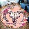 Flower Baphomet Skull Round Carpet Floor Rug Living Room Bedroom Decor Round Area Rug Carpet