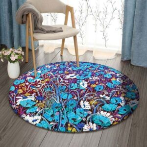 Flower Blue God Loves Round Carpet Floor Rug Living Room Bedroom Decor Round Area Rug Carpet