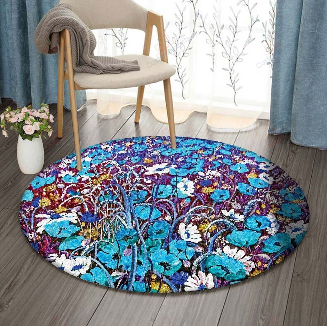 Flower Blue God Loves Round Carpet Floor Rug Living Room Bedroom Decor Round Area Rug Carpet Flower Blue God Loves Round Carpet Floor Rug Living Room Bedroom Decor Round Area Rug Carpet