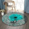 Flower Blue Round Carpet Floor Rug Living Room Bedroom Decor Round Area Rug Carpet