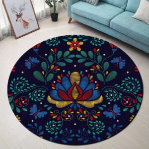Flower Butterfly Round Carpet Floor Rug Living Room Bedroom Decor Round Area Rug Carpet