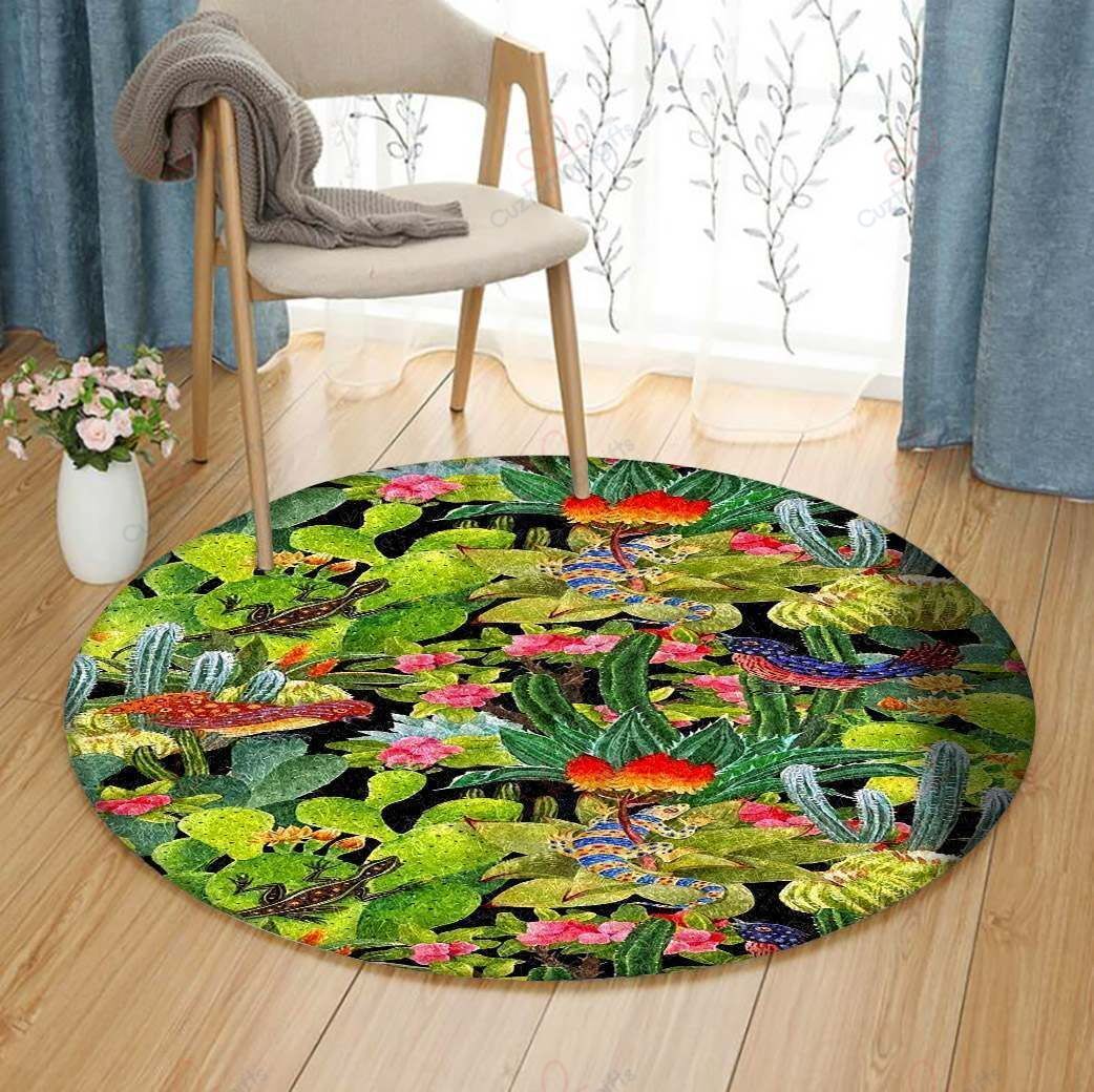 Flower Cactus Bird The Lizard Round Carpet Floor Rug Living Room Bedroom Decor Round Area Rug Carpet Flower Cactus Bird The Lizard Round Carpet Floor Rug Living Room Bedroom Decor Round Area Rug Carpet