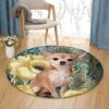 Flower Chihuahua Dog Round Carpet Floor Rug Living Room Bedroom Decor Round Area Rug Carpet