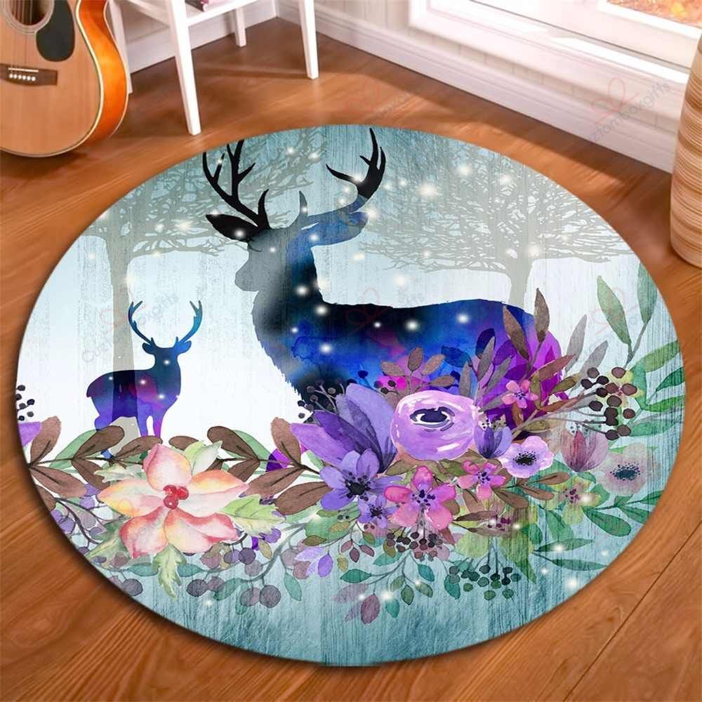 Flower Deer Round Carpet Floor Rug Living Room Bedroom Decor Round Area Rug Carpet Flower Deer Round Carpet Floor Rug Living Room Bedroom Decor Round Area Rug Carpet