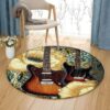 Flower Guitar Round Carpet Floor Rug Living Room Bedroom Decor Round Area Rug Carpet